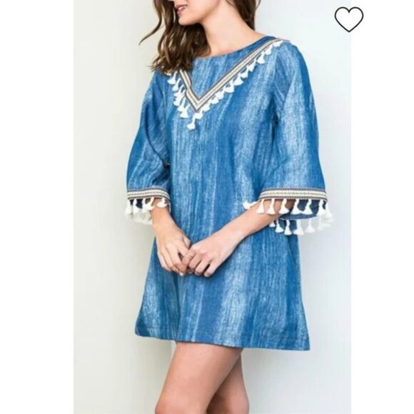 Hayden Dresses & Skirts - Hayden Womens Chambray Denim Dress 2XL Boho Tassels Festival 36